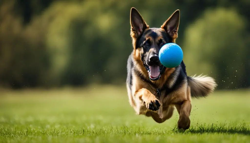 German Shepherd playing fetch